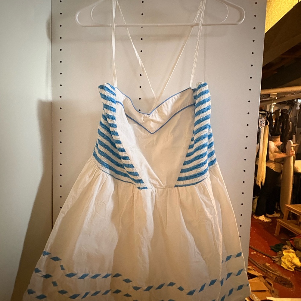 Unique Vintage Ivory and Sky Blue Dress